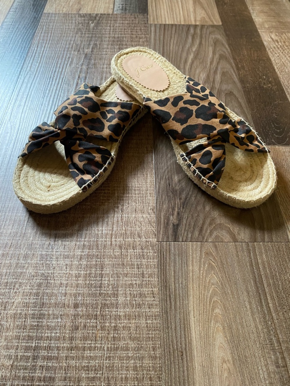 J. Crew Leopard Knot Espadrille Slides - Brown & Black